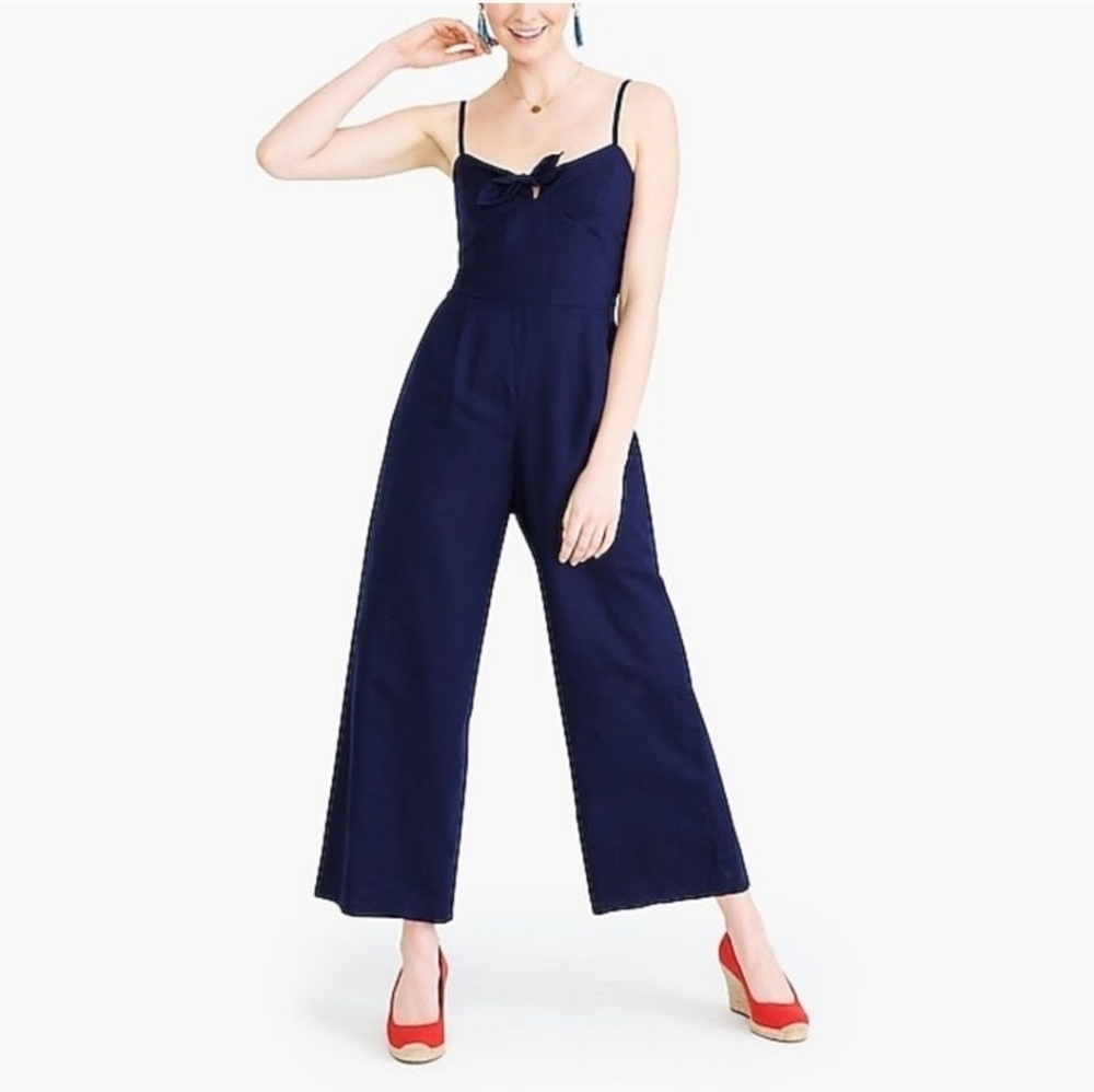 J. Crew Factory Linen-blend Navy Blue Jumpsuit Size 2